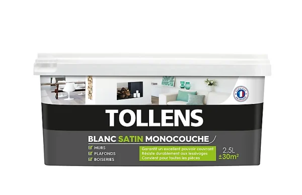 Castorama Peinture Monocouche Murs Plafonds Boiseries Tollens Blanc Satin 2,5L des prix incroyables 1