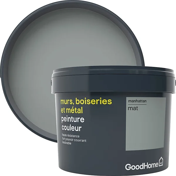 meilleur service Castorama Peinture Résistante Murs, Boiseries Et Métal GoodHome Gris Manhattan Mat 2,5L 1